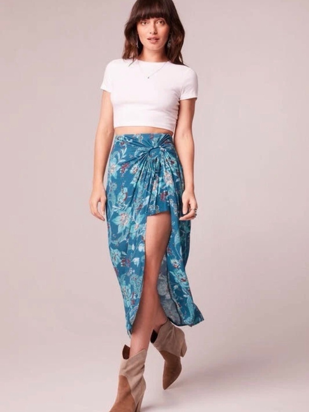 Floral Wrap Skirt in Teal